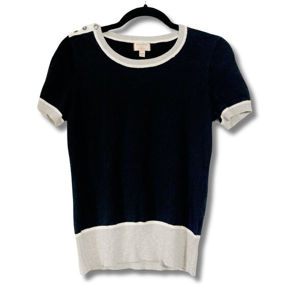 BANANA REPUBLIC Black grey white short sleeve knit top ~ Goth XS SMALL sweater - Picture 1 of 12